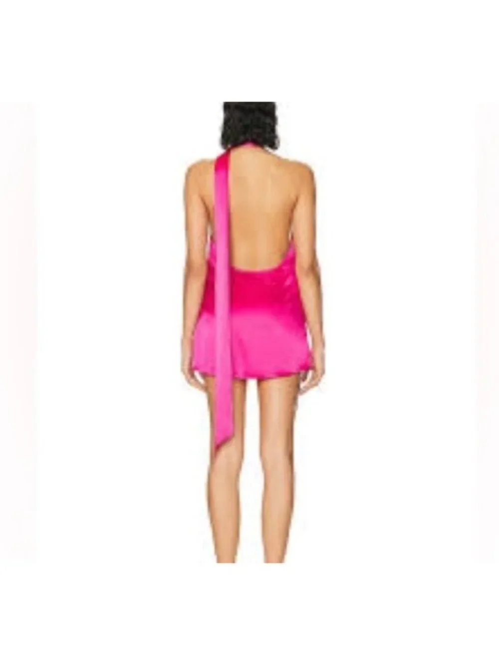 Seroya Kendall Silk Halter Mini Dress Hot Pink Backless Elegant Satin Medium - Picture 3 of 12